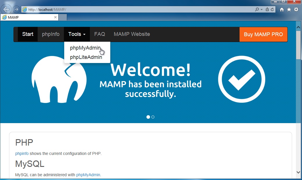 mamp server start page