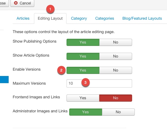 joomla Article Manager Options